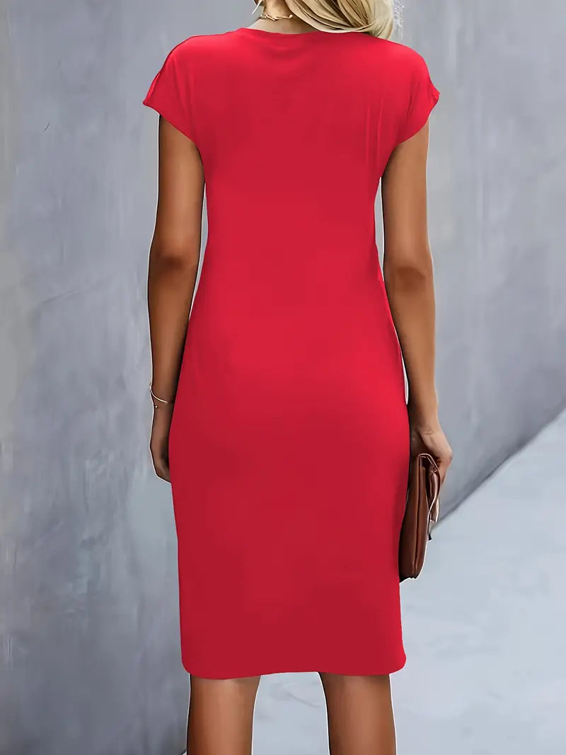 Mylène Midi Dress for Women – Elegant Flattering Cut & Round Neck, Available in Multiple Colors