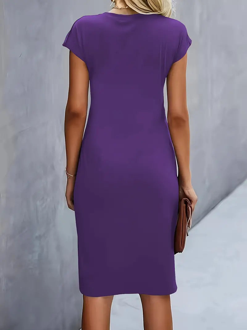 Mylène Midi Dress for Women – Elegant Flattering Cut & Round Neck, Available in Multiple Colors