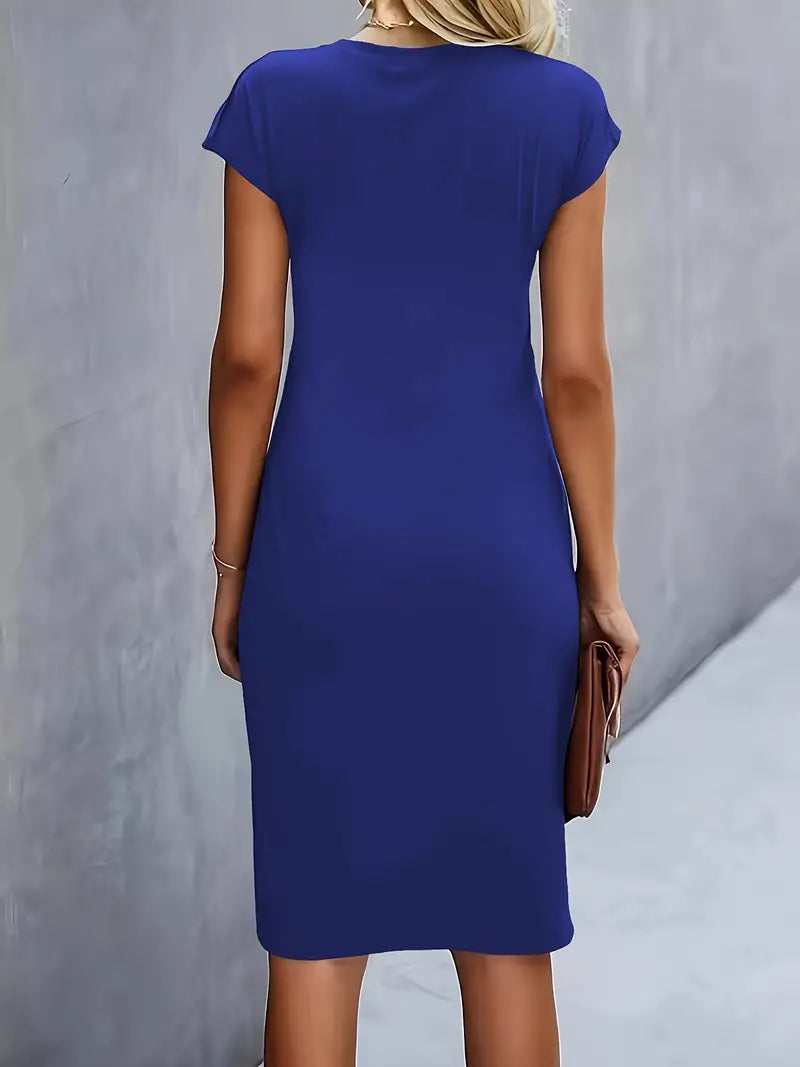 Mylène Midi Dress for Women – Elegant Flattering Cut & Round Neck, Available in Multiple Colors