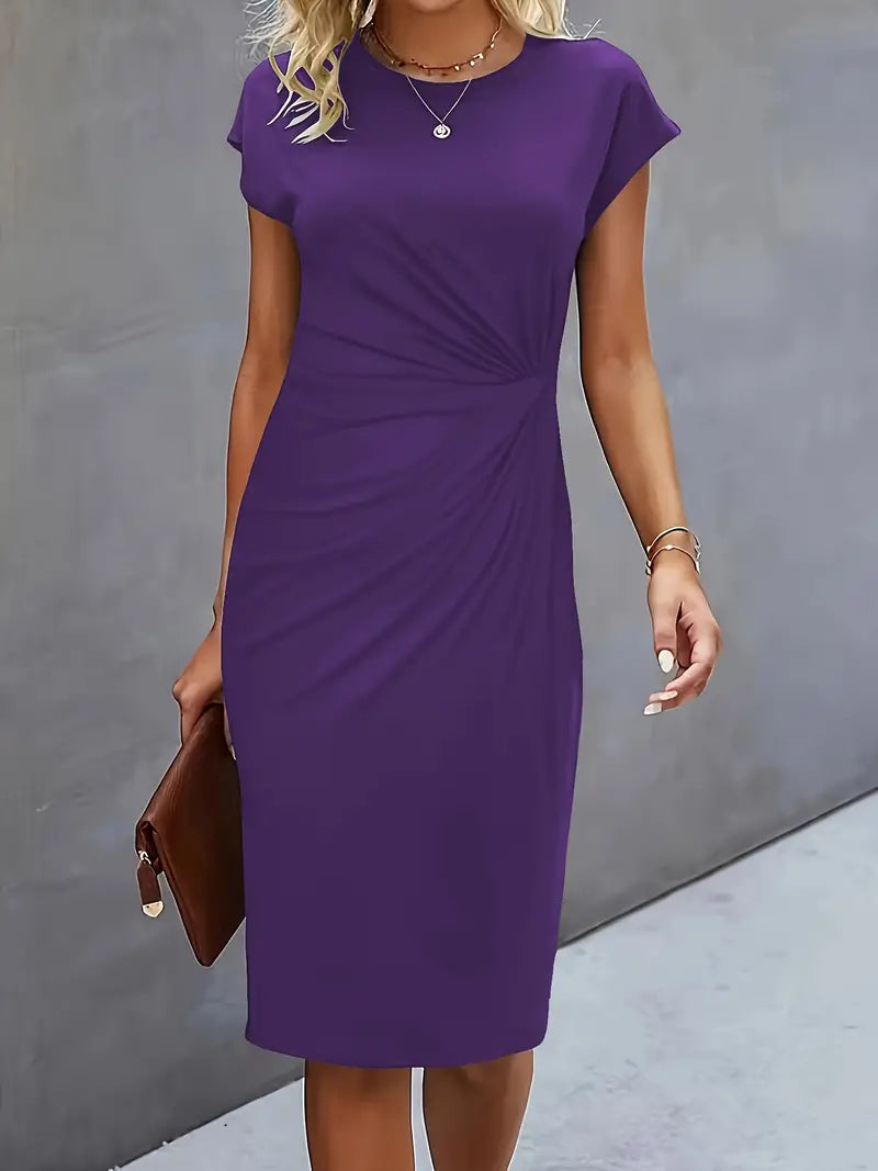 Mylène Midi Dress for Women – Elegant Flattering Cut & Round Neck, Available in Multiple Colors