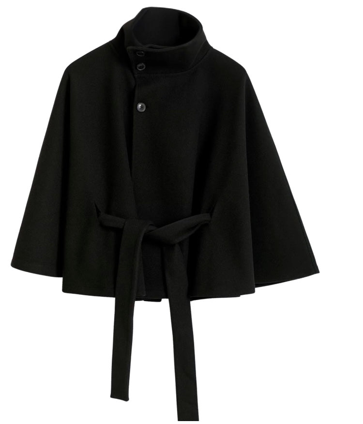 Ivanna Women's Wool Coat – Elegant High Collar with Removable Belt & Relaxed Fit