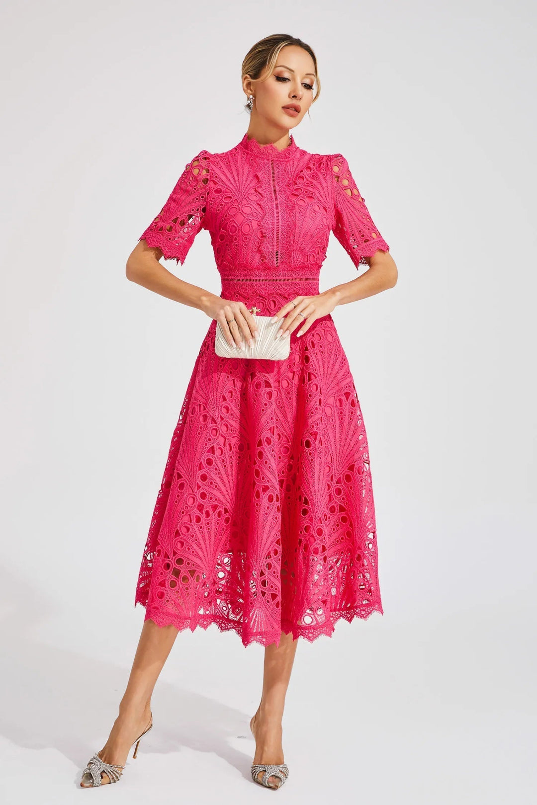Giada Midi Lace Dress – Cut-Out Detail and Short Sleeves for an Elegant Look