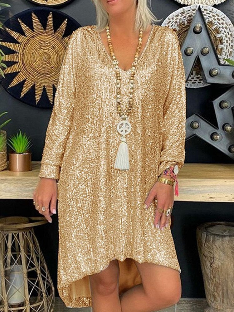 Natalie Evening Dress for Women – Flowy Sequin Dress with Long Sleeves for Elegant Evenings