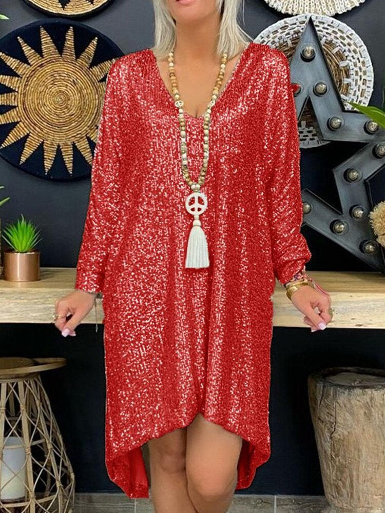 Natalie Evening Dress for Women – Flowy Sequin Dress with Long Sleeves for Elegant Evenings