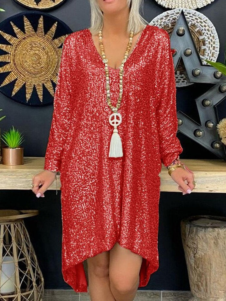 Natalie Evening Dress for Women – Flowy Sequin Dress with Long Sleeves for Elegant Evenings
