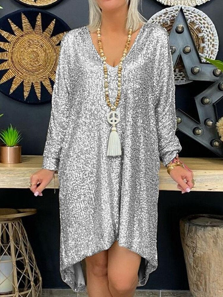Natalie Evening Dress for Women – Flowy Sequin Dress with Long Sleeves for Elegant Evenings