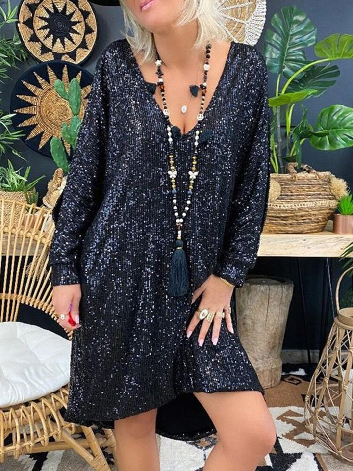Natalie Evening Dress for Women – Flowy Sequin Dress with Long Sleeves for Elegant Evenings