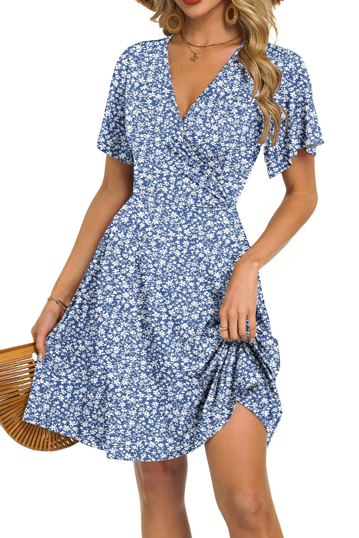 Mariselle Women's Dress – Wrap V-Neck Floral, Empire Waist & A-Line Cut Summer