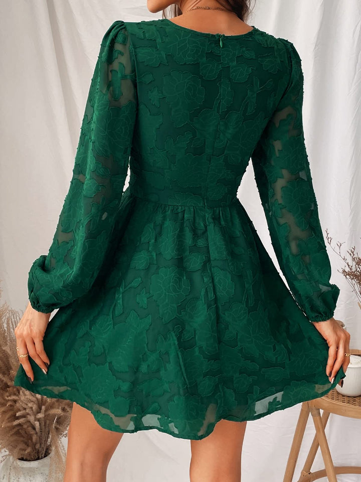 Virelle Dress Cupshe Women – Floral Lace V-Neck, Long Sleeves & Elegant A-Line Cut