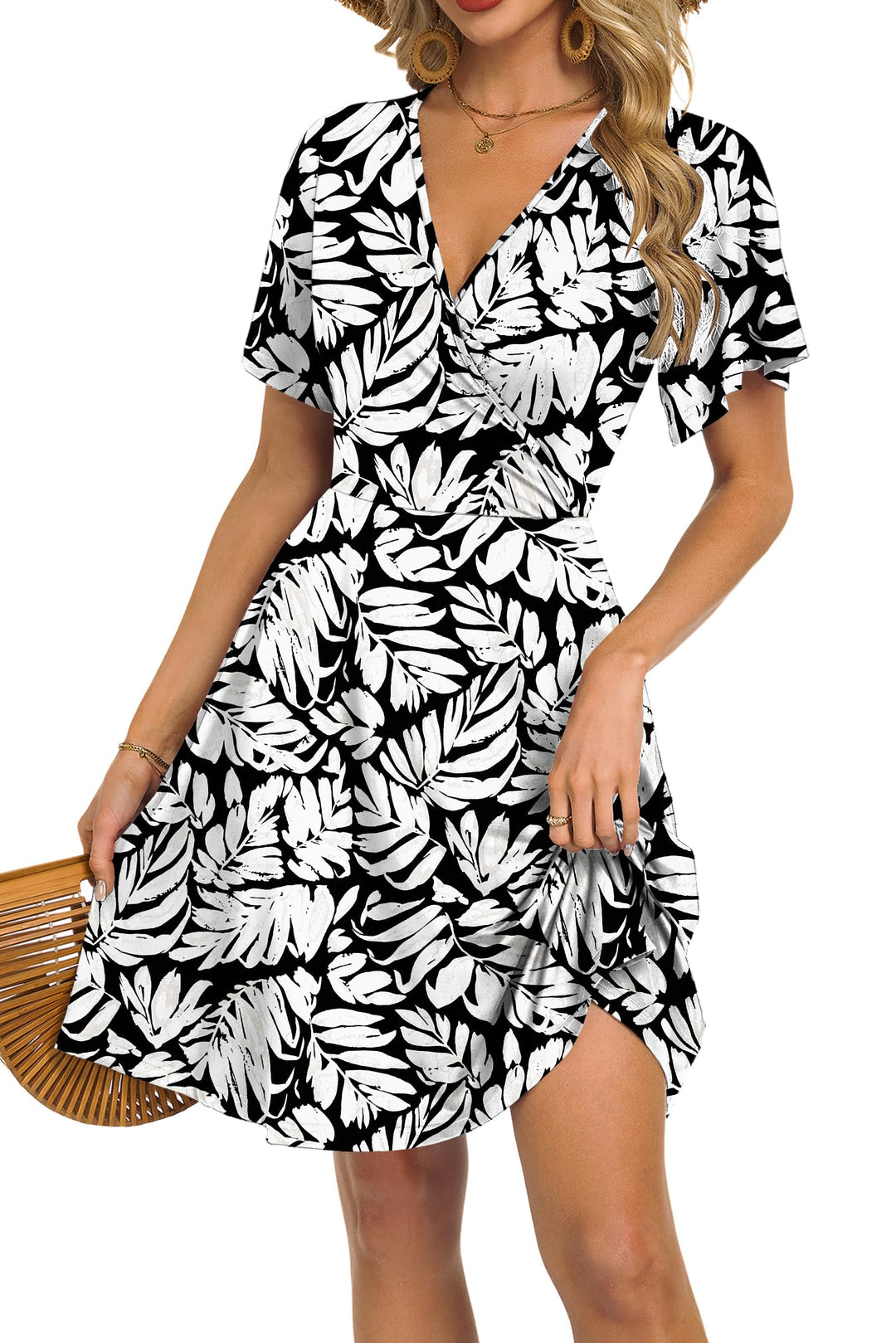 Mariselle Women's Dress – Wrap V-Neck Floral, Empire Waist & A-Line Cut Summer