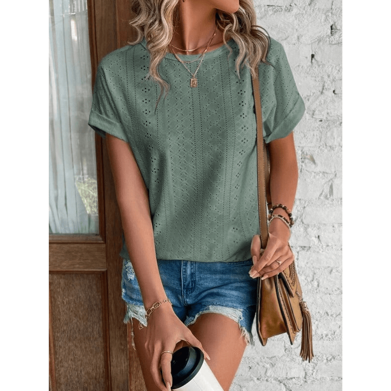 Isaure Embroidered Blouse for Women – Lightweight Fabric, Short Sleeves, and Casual Chic Style by Looksy