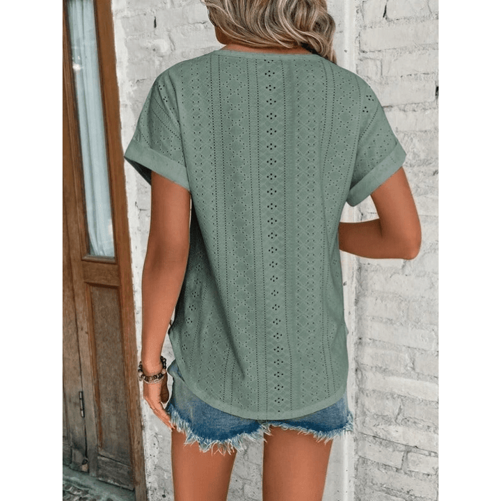 Isaure Embroidered Blouse for Women – Light Fabric, Short Sleeves, and Casual Chic Style by Looksy