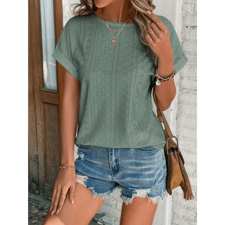 Isaure Embroidered Blouse for Women – Lightweight Fabric, Short Sleeves, and Casual Chic Style by Looksy