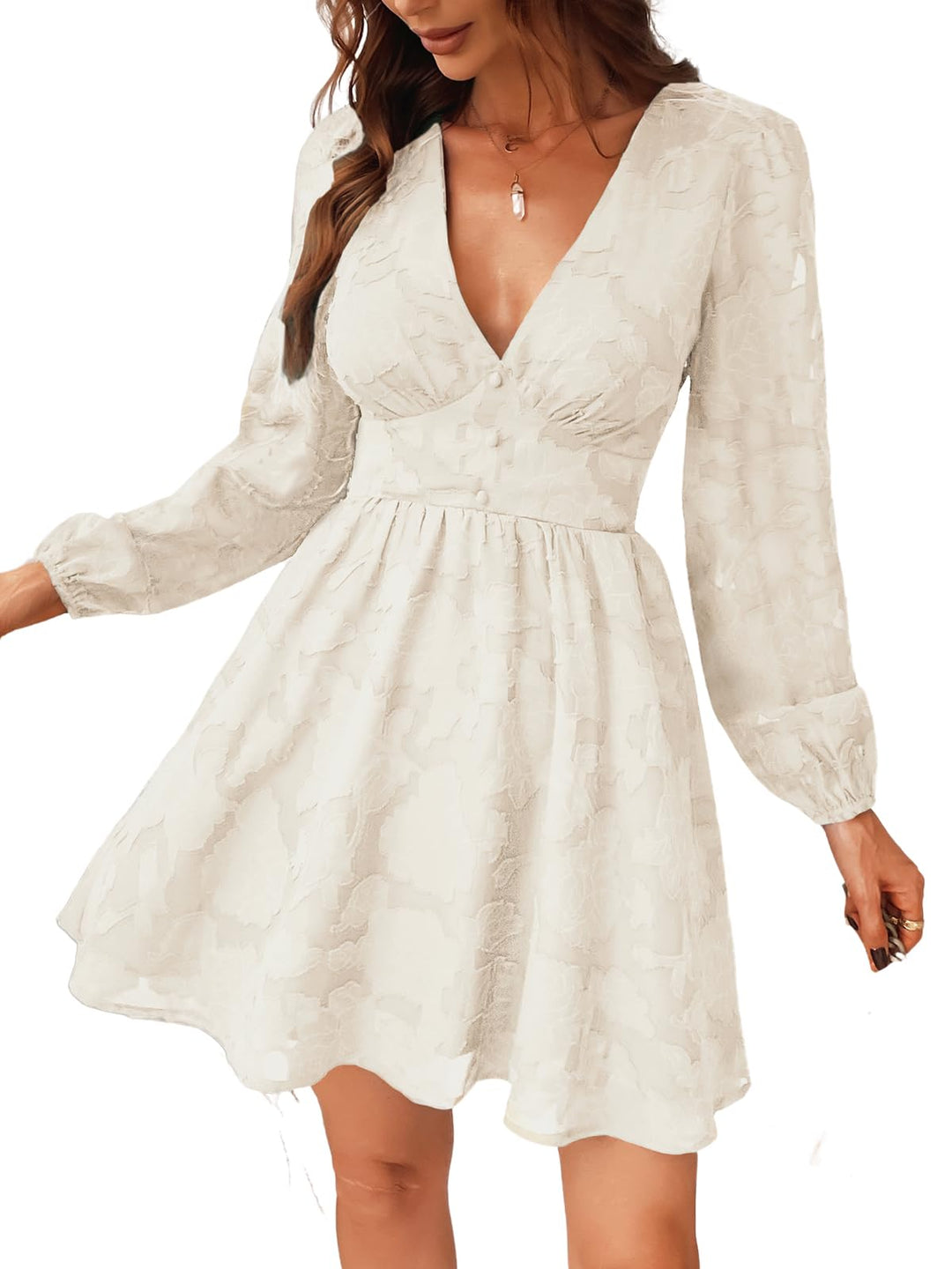 Virelle Dress Cupshe Women – Floral Lace V-Neck, Long Sleeves & Elegant A-Line Cut