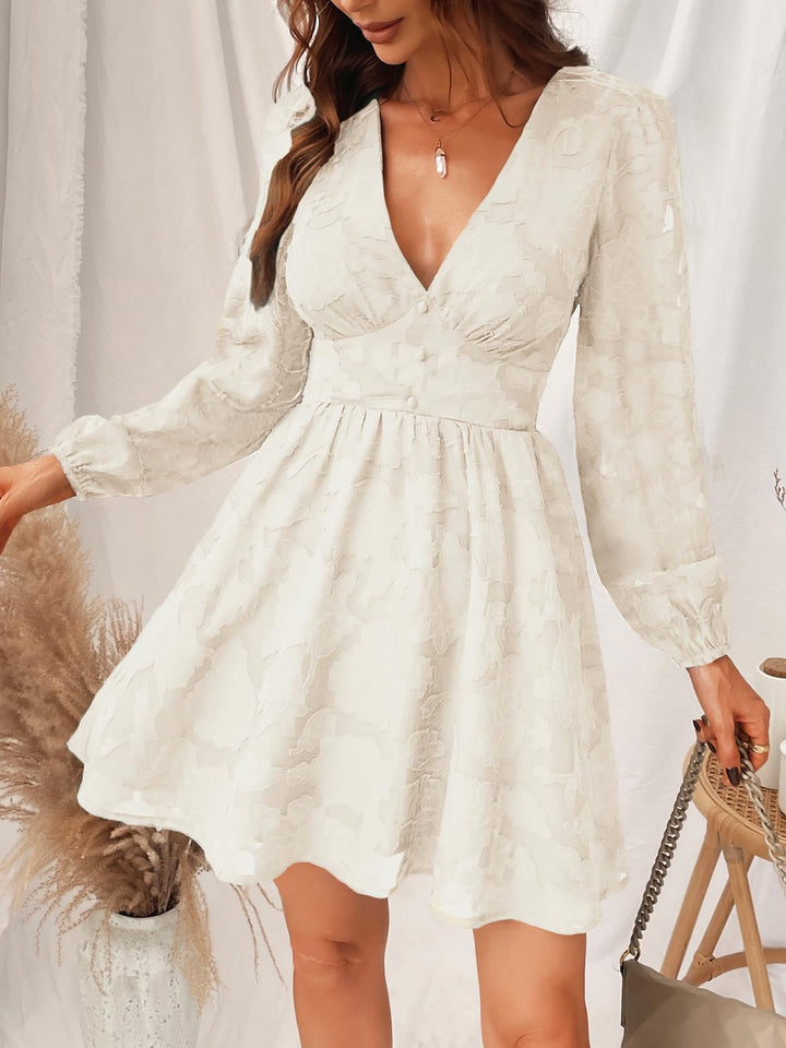Virelle Dress Cupshe Women – Floral Lace V-Neck, Long Sleeves & Elegant A-Line Cut