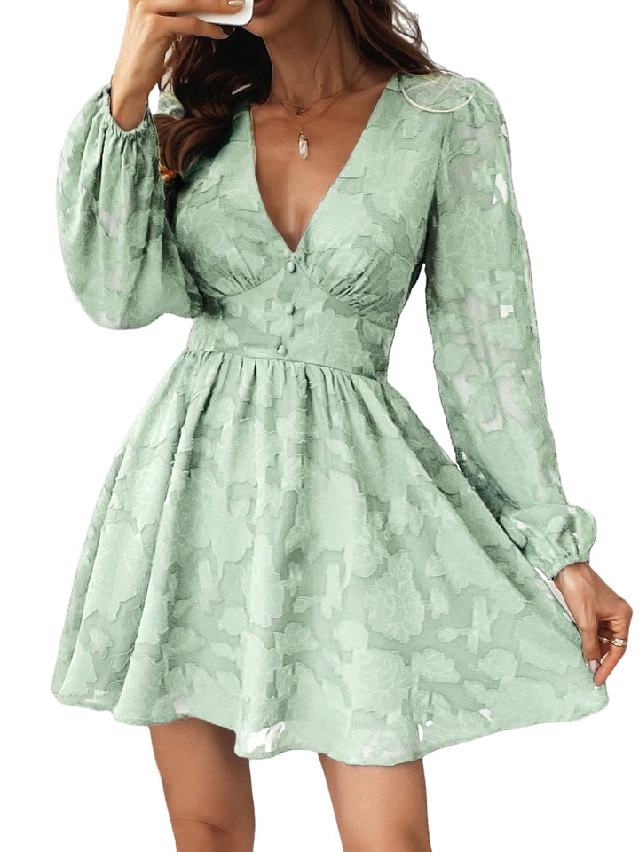 Virelle Dress Cupshe Women – Floral Lace V-Neck, Long Sleeves & Elegant A-Line Cut