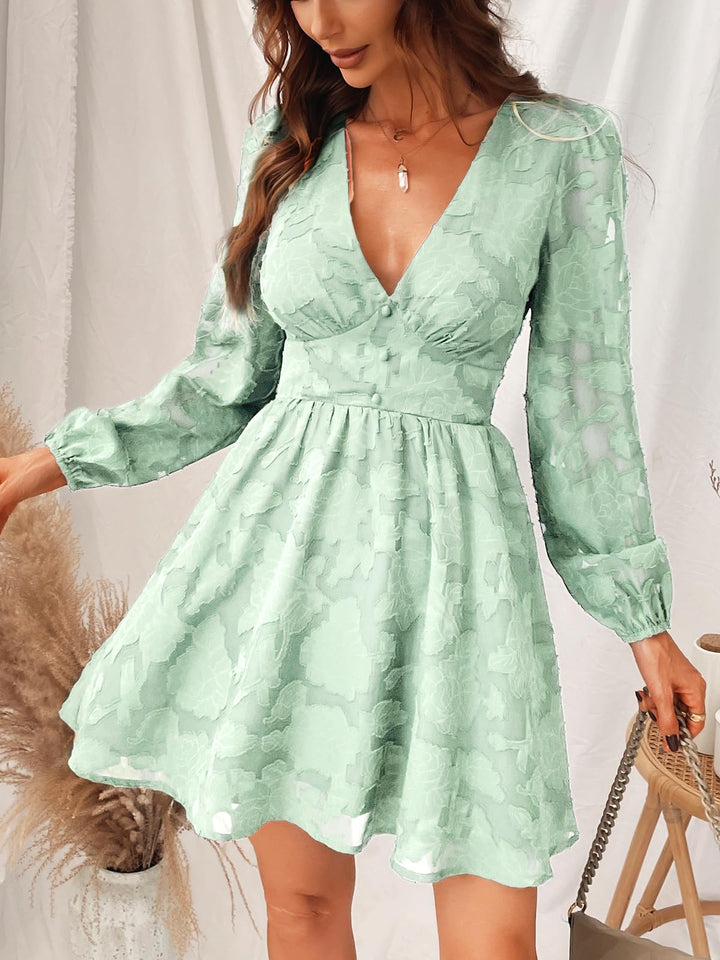 Virelle Dress Cupshe Women – Floral Lace V-Neck, Long Sleeves & Elegant A-Line Cut