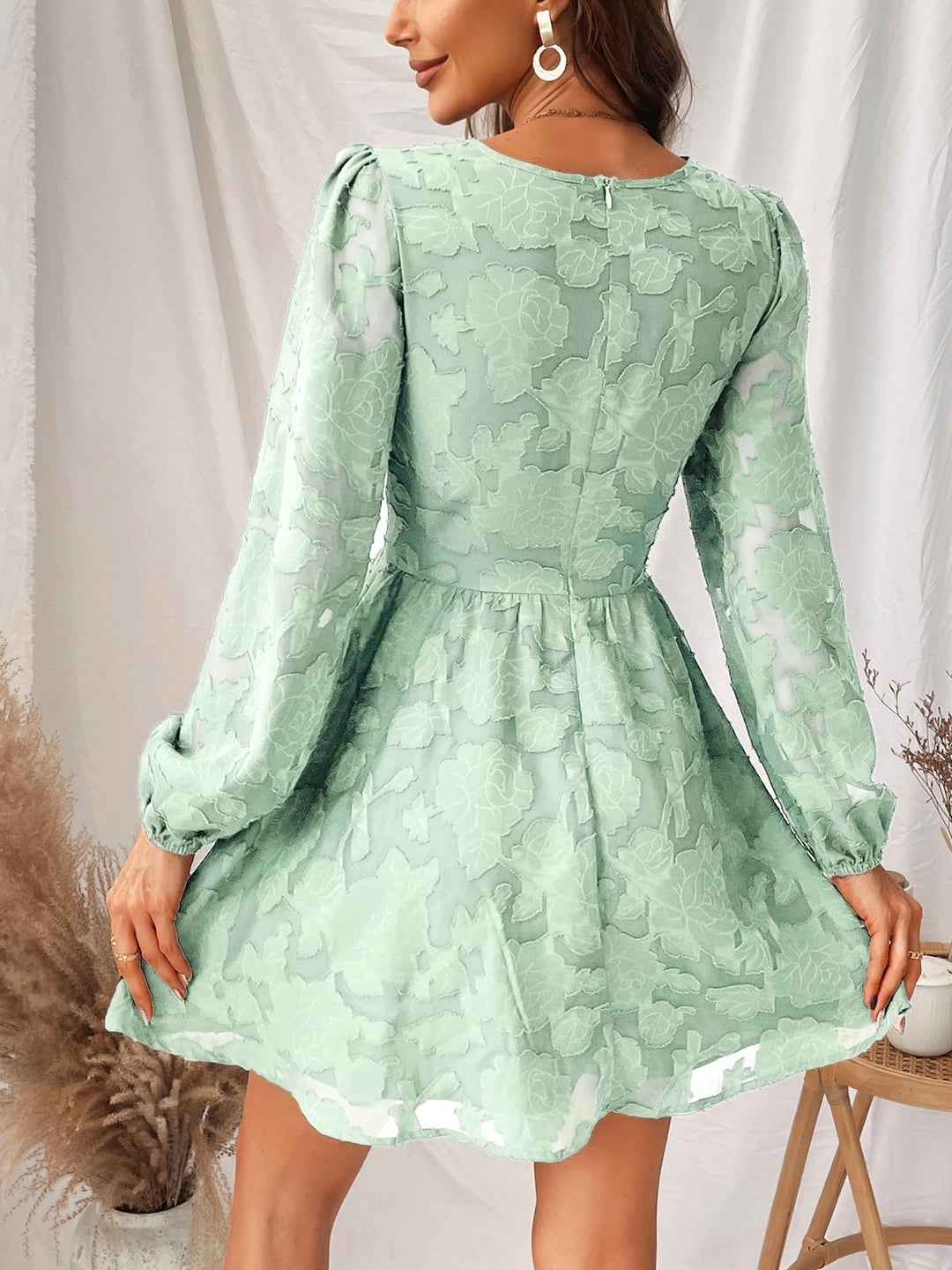 Virelle Dress Cupshe Women – Floral Lace V-Neck, Long Sleeves & Elegant A-Line Cut