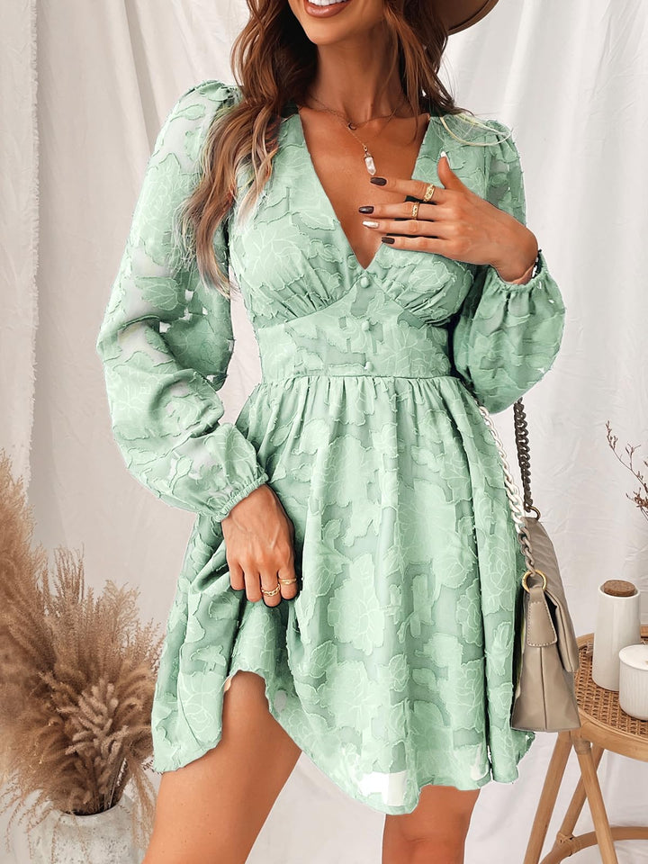 Virelle Dress Cupshe Women – Floral Lace V-Neck, Long Sleeves & Elegant A-Line Cut