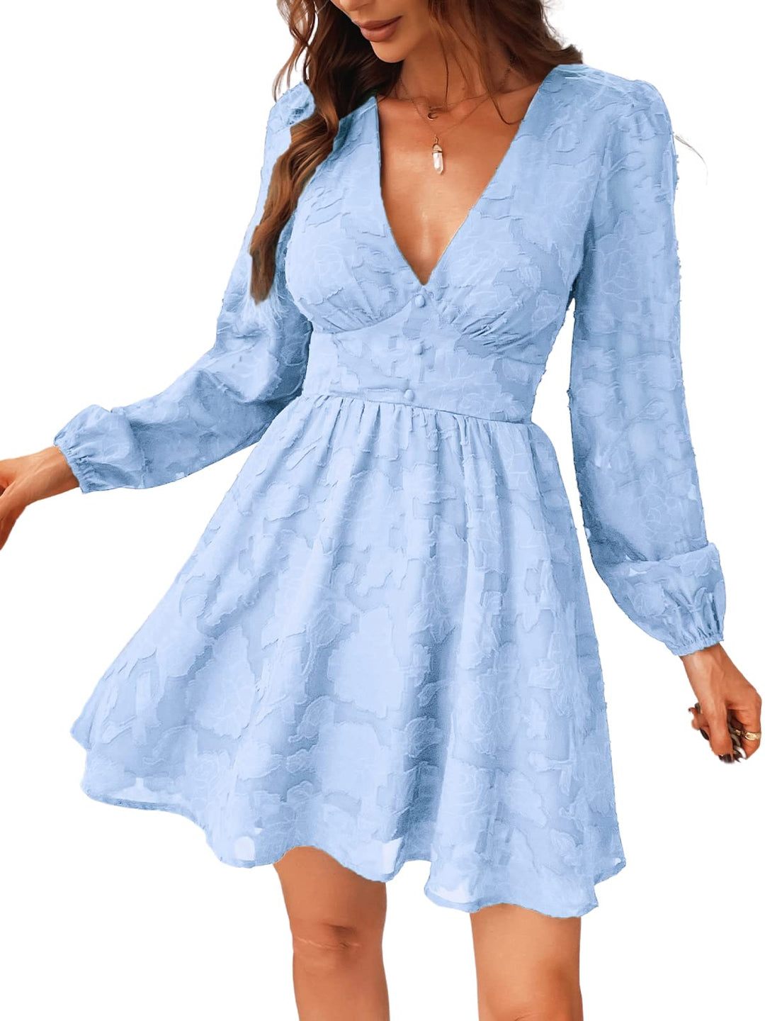 Virelle Dress Cupshe Women – Floral Lace V-Neck, Long Sleeves & Elegant A-Line Cut