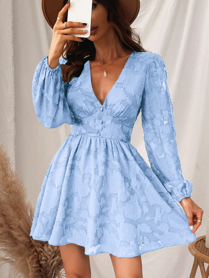 Virelle Dress Cupshe Women – Floral Lace V-Neck, Long Sleeves & Elegant A-Line Cut