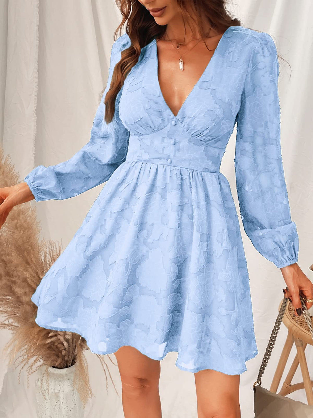 Virelle Dress Cupshe Women – Floral Lace V-Neck, Long Sleeves & Elegant A-Line Cut