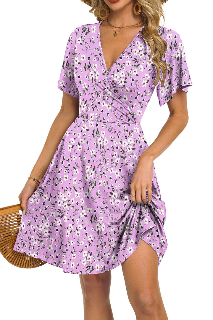 Mariselle Women's Dress – Wrap V-Neck Floral, Empire Waist & A-Line Cut Summer