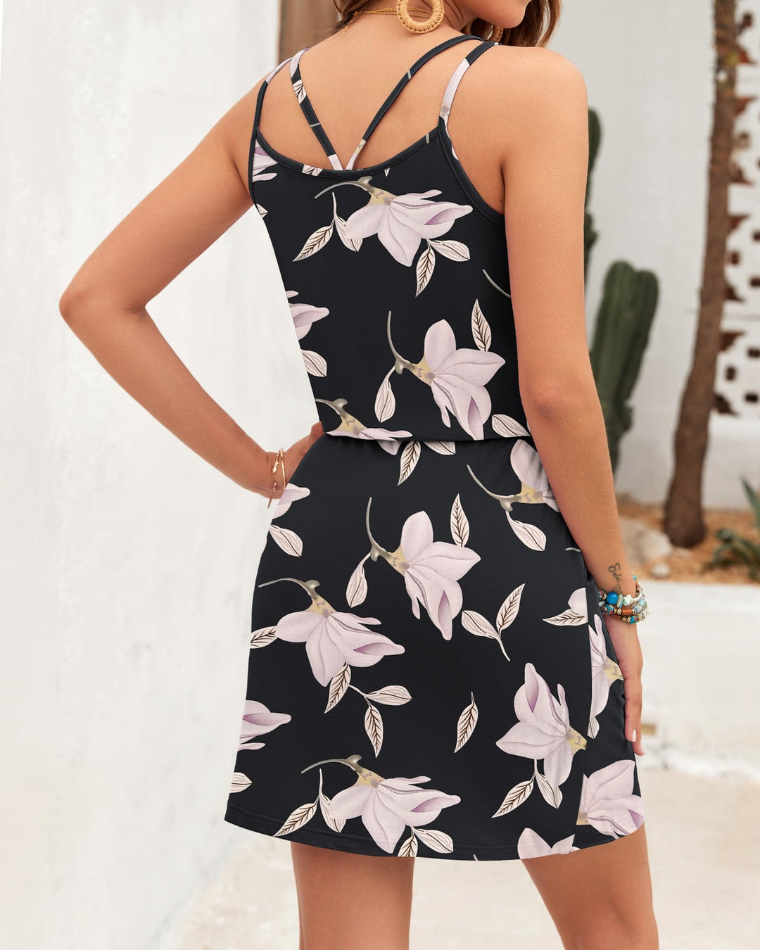 Ursula Women's Dress – V-Neck, Thin Straps, Mini Cut & Adjustable Waist with Pockets for Summer