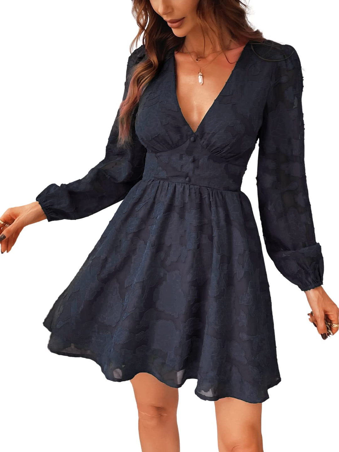 Virelle Dress Cupshe Women – Floral Lace V-Neck, Long Sleeves & Elegant A-Line Cut
