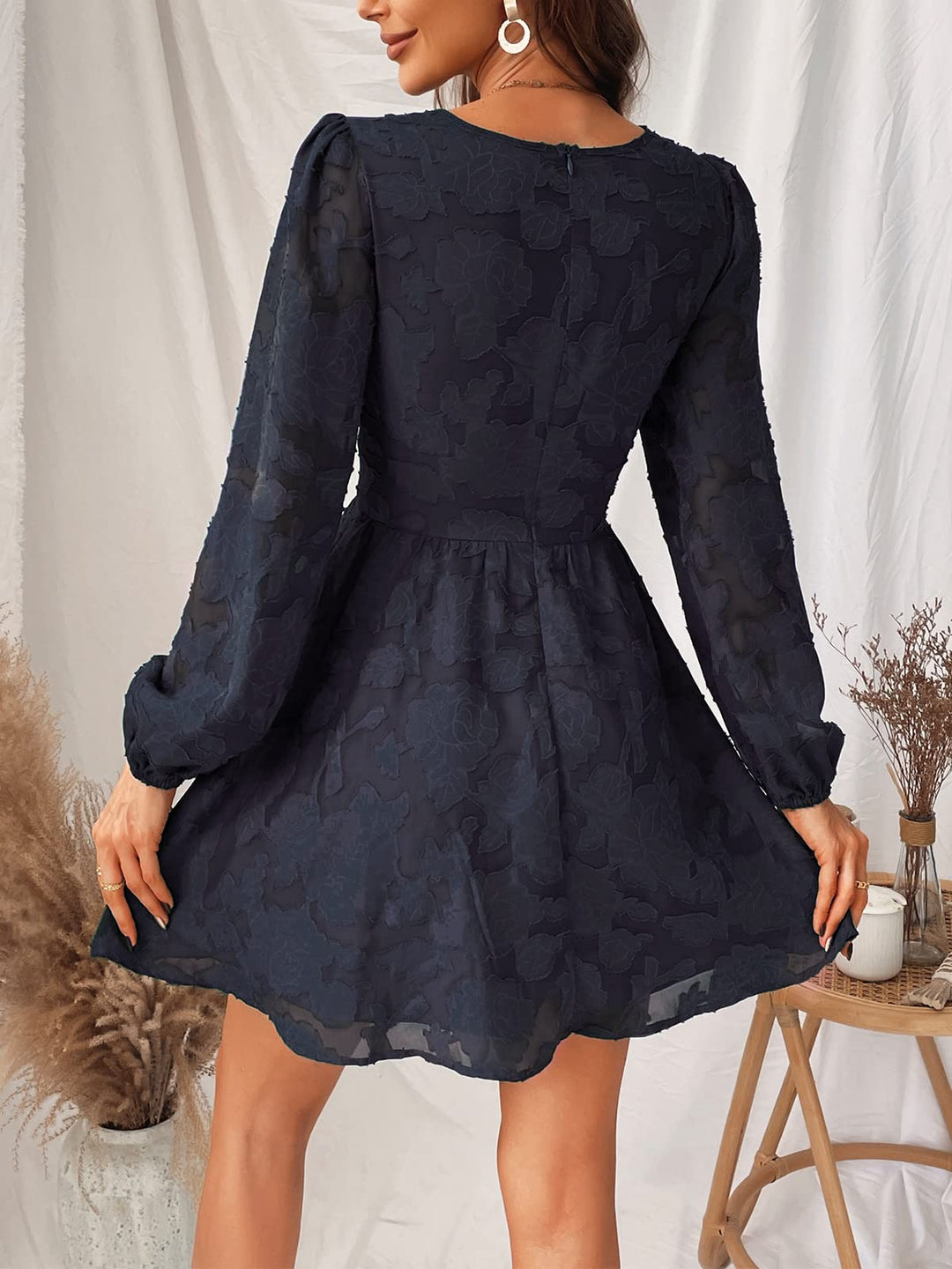 Virelle Dress Cupshe Women – Floral Lace V-Neck, Long Sleeves & Elegant A-Line Cut