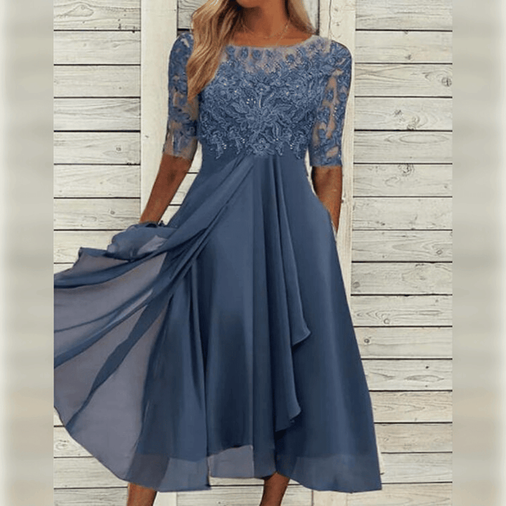 Melisande Elegant Women's Dress – Long Lightweight Chiffon Dress with Refined Fall