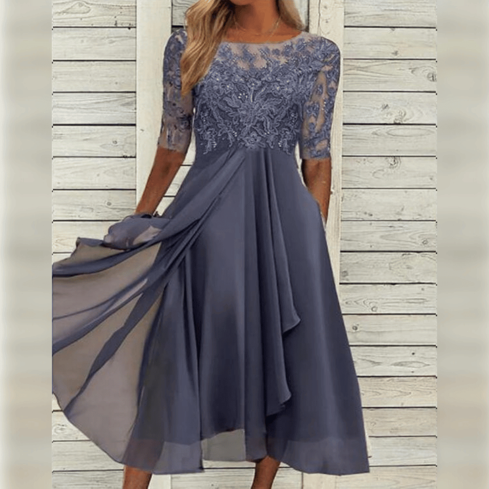 Melisande Elegant Women's Dress – Long Lightweight Chiffon Dress with Refined Fall