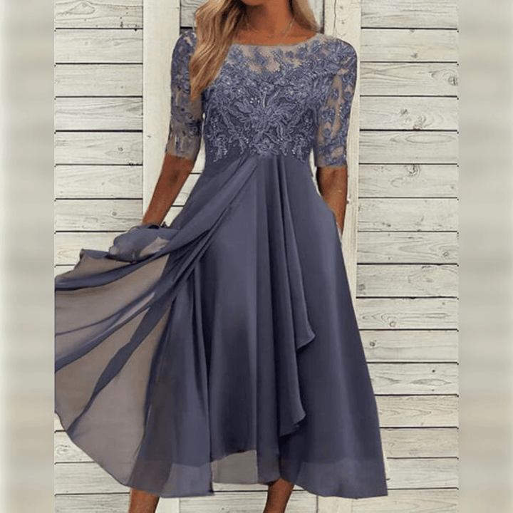 Melisande Elegant Women's Dress – Long Lightweight Chiffon Dress with Refined Fall