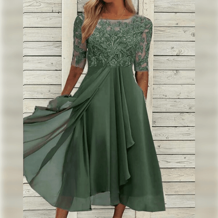 Melisande Elegant Women's Dress – Long Lightweight Chiffon Dress with Refined Fall
