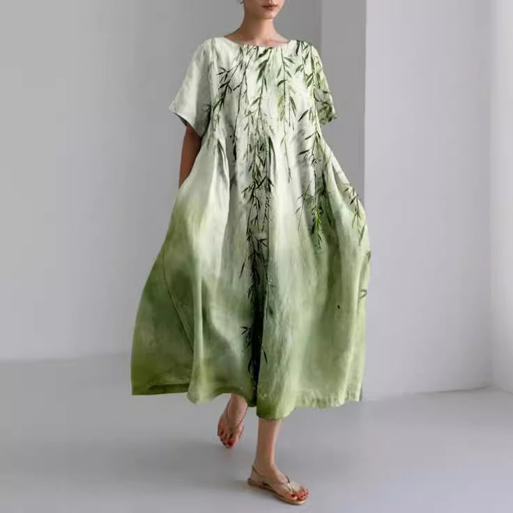 Sareno Midi Dress for Women – Lightweight Floral Dress with Round Neck & Comfortable Fit