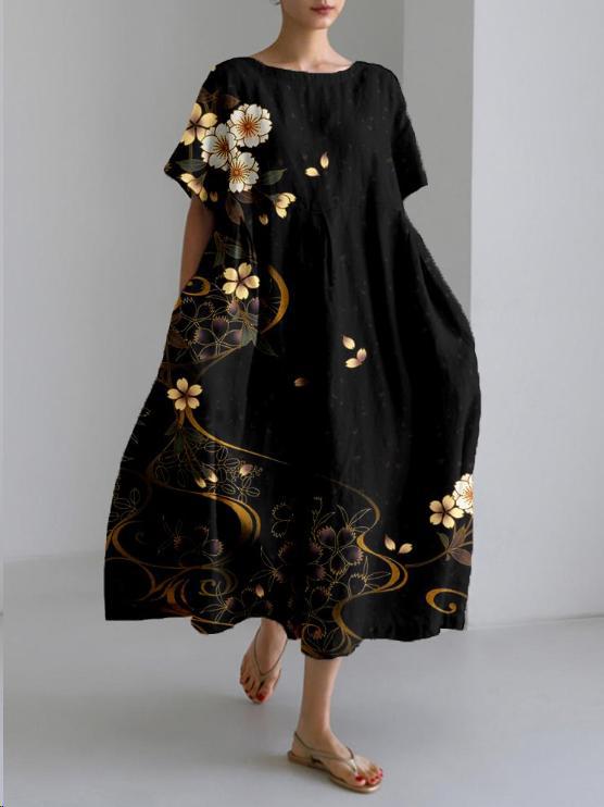 Sareno Midi Dress for Women – Lightweight Floral Dress with Round Neck & Comfortable Fit