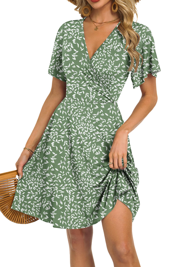 Mariselle Women's Dress – Wrap V-Neck Floral, Empire Waist & A-Line Cut Summer