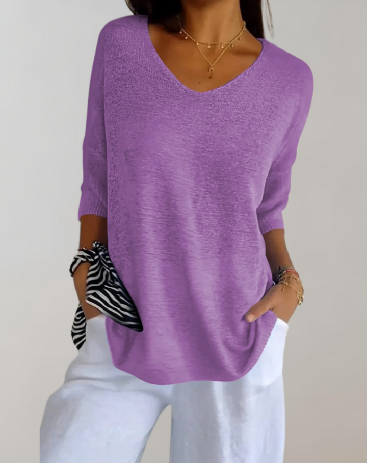 Marise Women's Long Knit Top – Lightweight Long Top with V-Neck & Elegant Casual Look