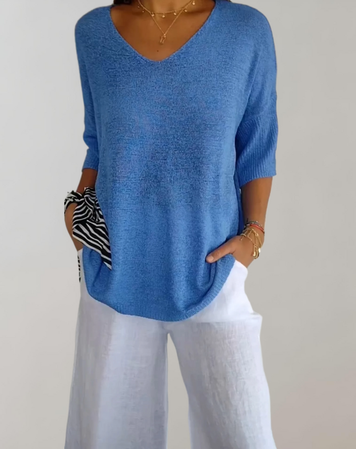 Marise Women's Long Knit Top – Lightweight Long Top with V-Neck & Elegant Casual Look