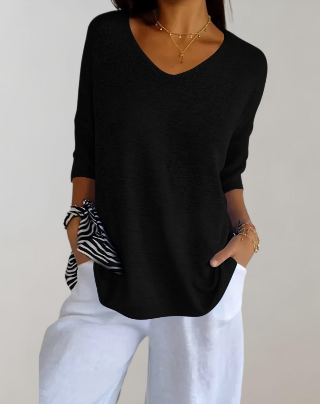 Marise Women's Long Knit Top – Lightweight Long Top with V-Neck & Elegant Casual Look