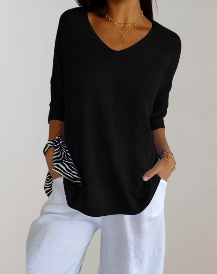 Marise Women's Long Knit Top – Lightweight Long Top with V-Neck & Elegant Casual Look
