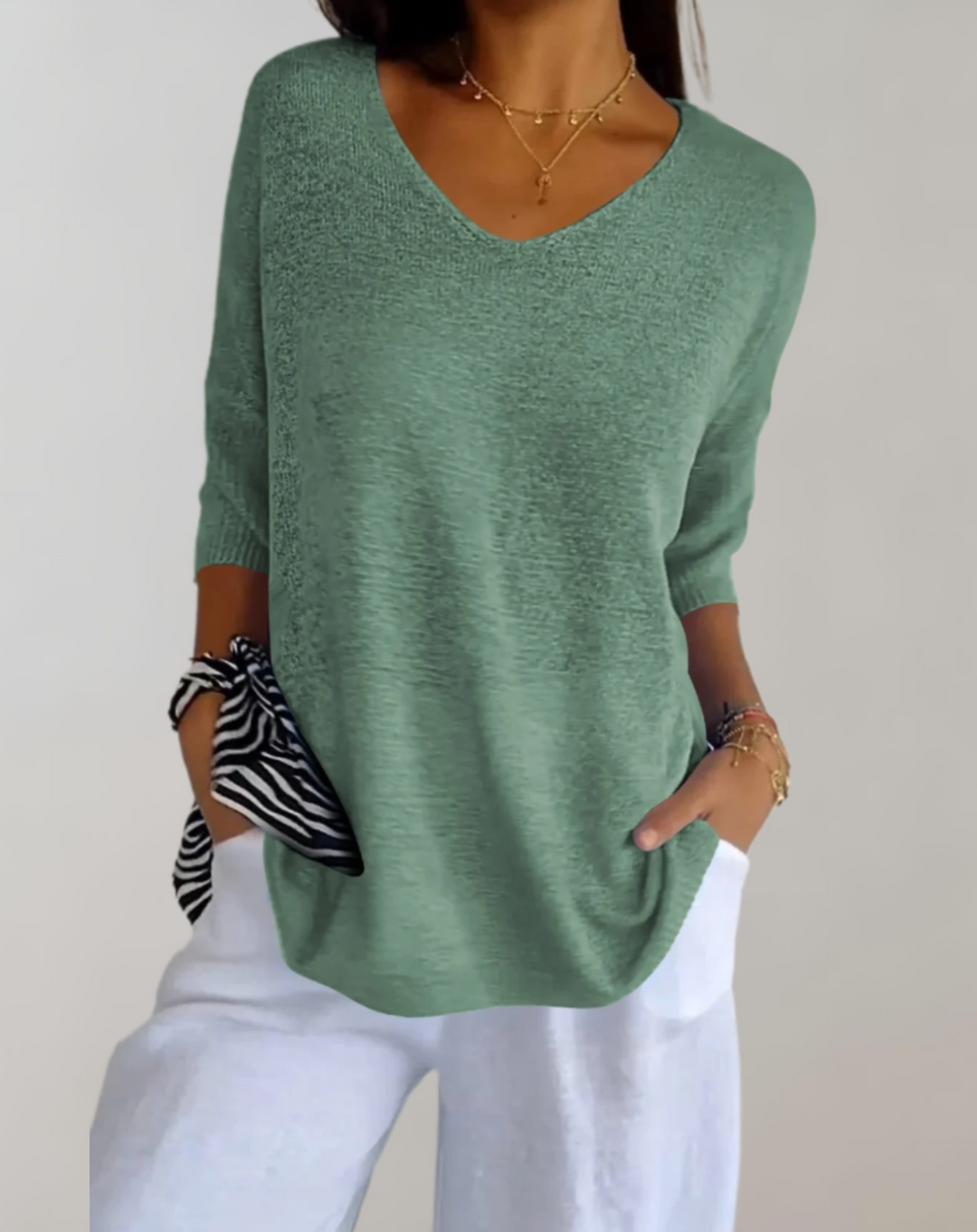 Marise Women's Long Knit Top – Lightweight Long Top with V-Neck & Elegant Casual Look