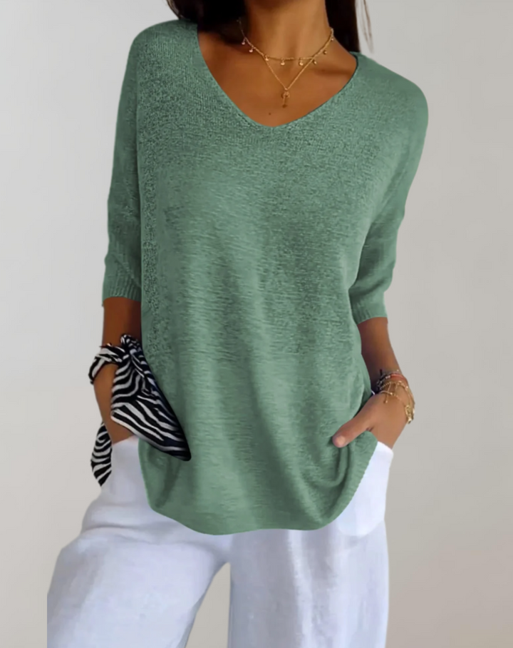Marise Women's Long Knit Top – Lightweight Long Top with V-Neck & Elegant Casual Look