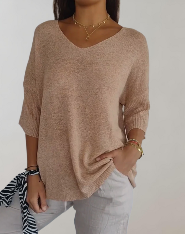 Marise Women's Long Knit Top – Lightweight Long Top with V-Neck & Elegant Casual Look
