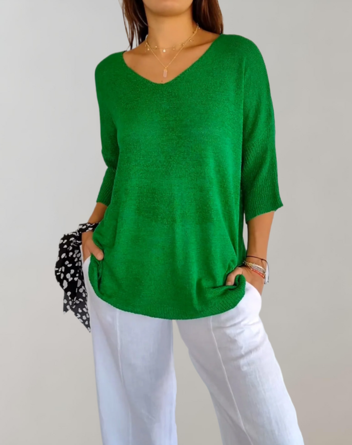Marise Women's Long Knit Top – Lightweight Long Top with V-Neck & Elegant Casual Look