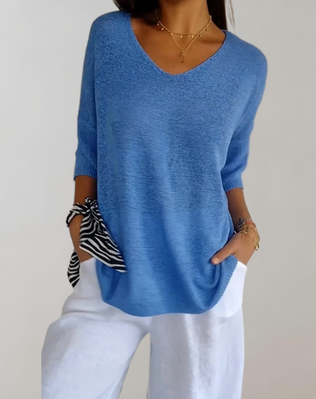 Marise Women's Long Knit Top – Lightweight Long Top with V-Neck & Elegant Casual Look
