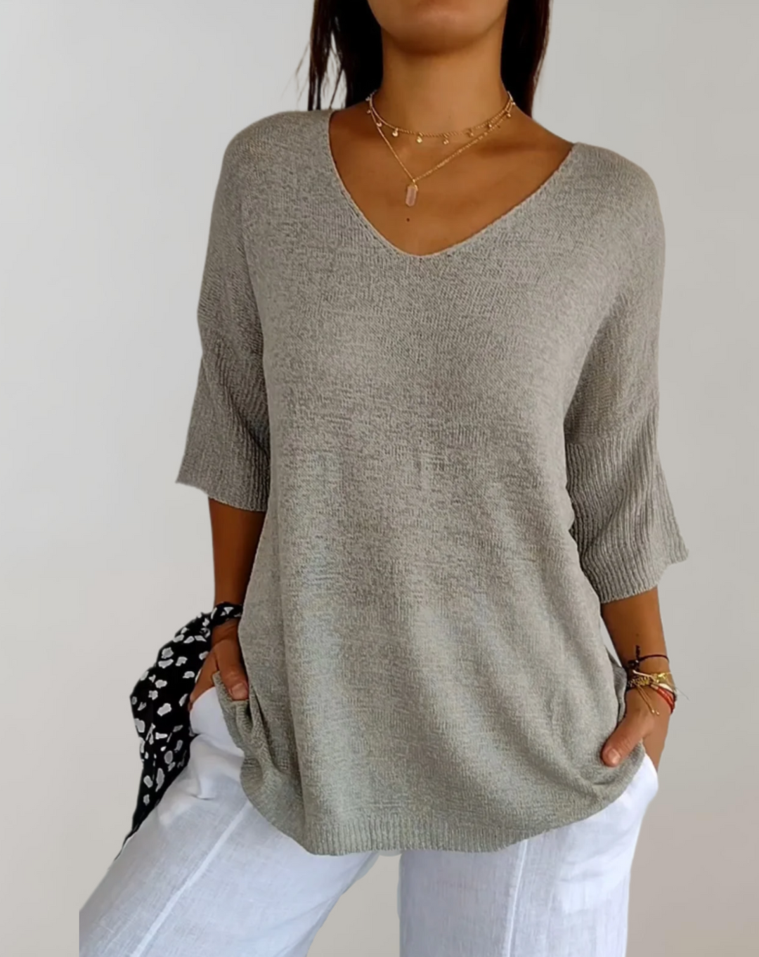Marise Women's Long Knit Top – Lightweight Long Top with V-Neck & Elegant Casual Look