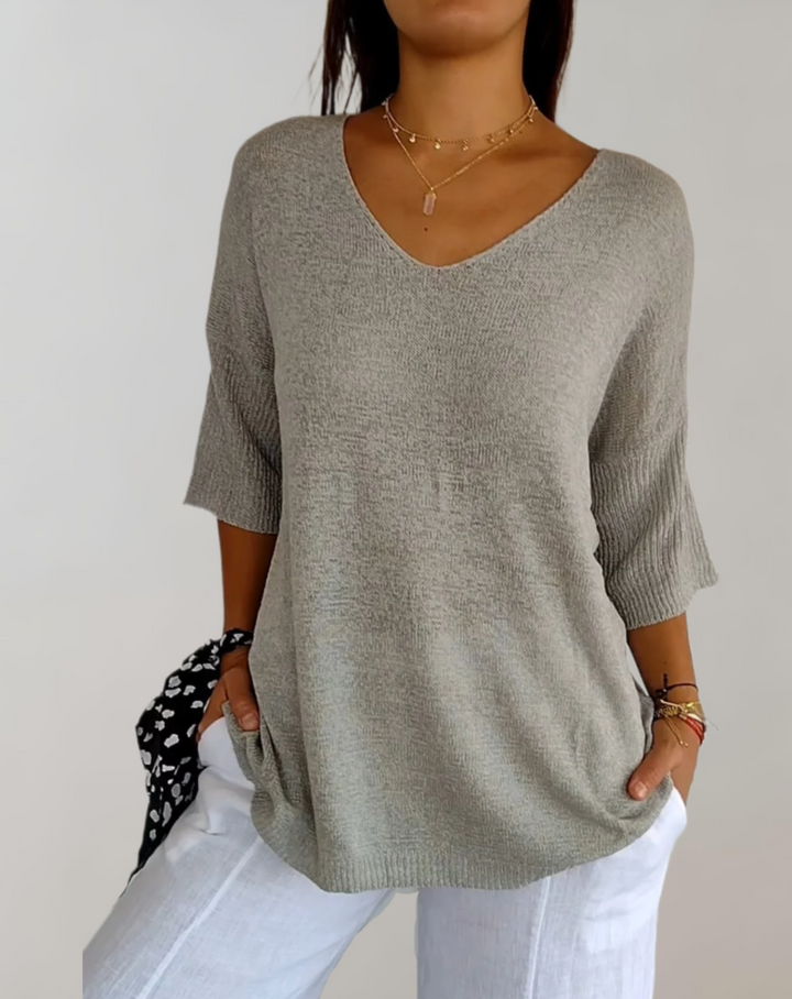 Marise Women's Long Knit Top – Lightweight Long Top with V-Neck & Elegant Casual Look