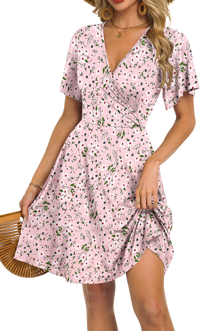 Mariselle Women's Dress – Wrap V-Neck Floral, Empire Waist & A-Line Cut Summer