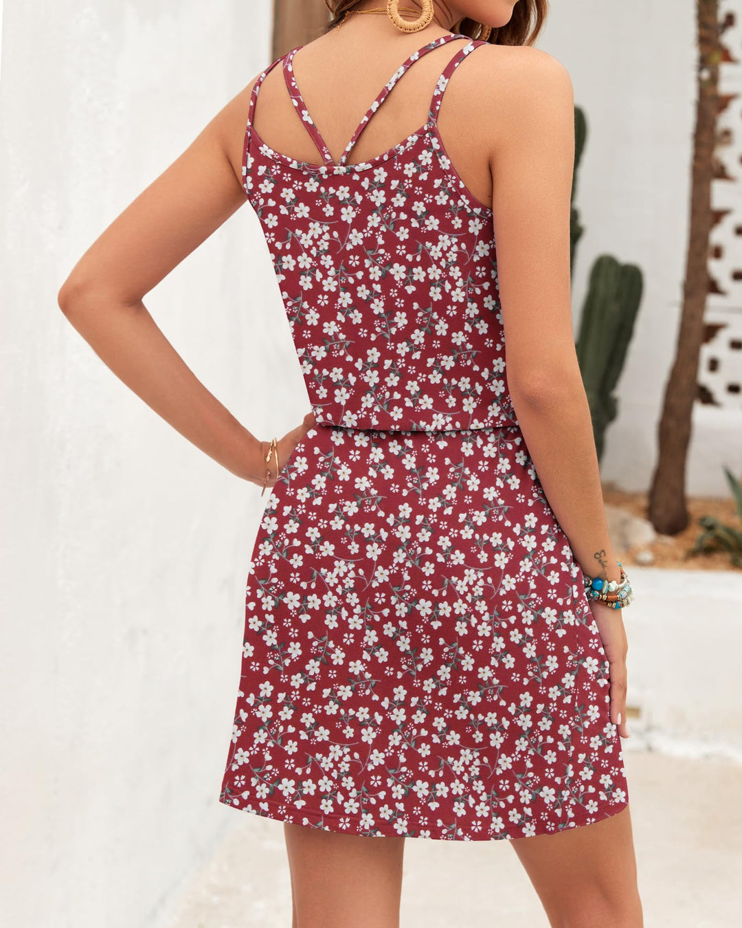 Ursula Women's Dress – V-Neck, Thin Straps, Mini Cut & Adjustable Waist with Pockets for Summer